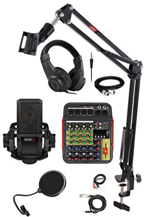 Lastvoice Rec Paket-3 Stüdyo Kayıt Paketi MX-2020 Mikrofon Phantomlu Mikser Kulaklık Stand Filtre